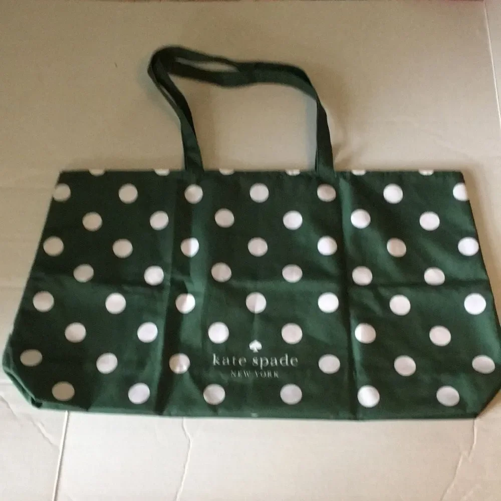 Kate Spade Large Beach Shop Toy Reusable Tote Bag Green White Polka Dot
